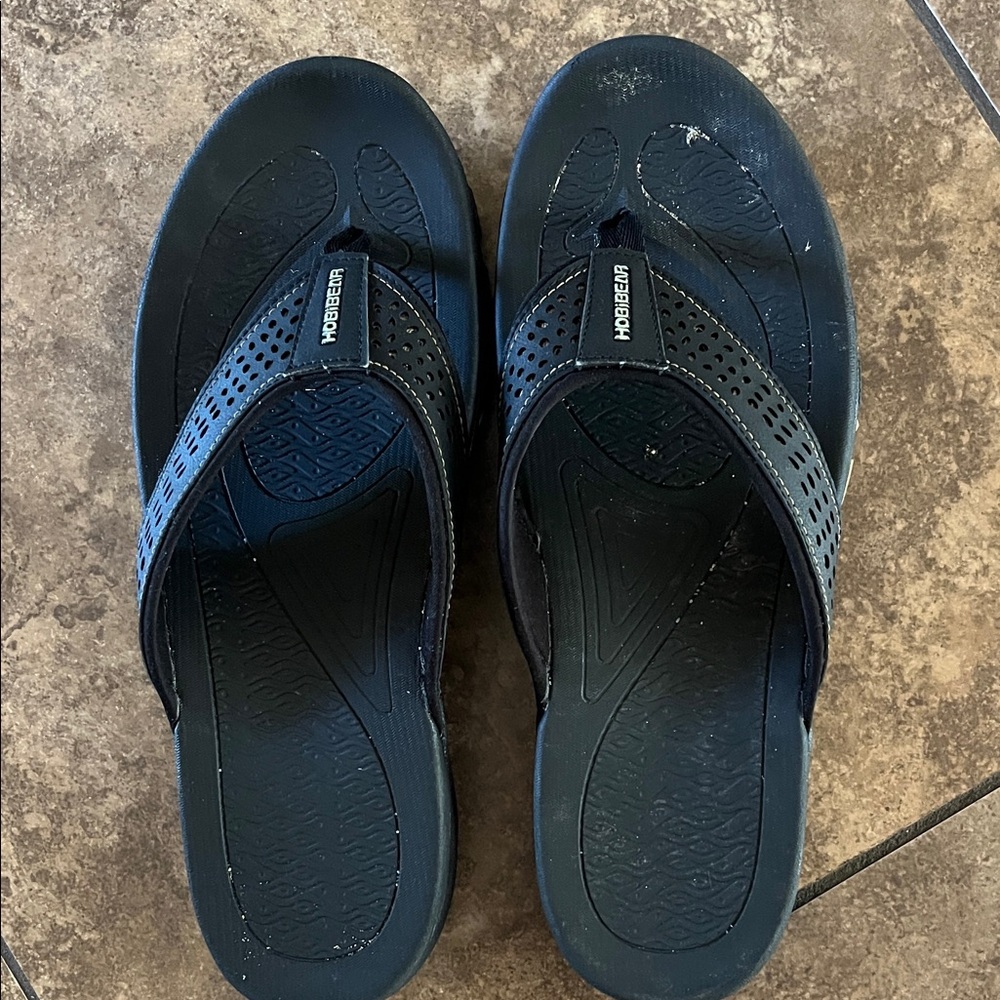 Men's Black Perforated Strap Flip-Flop Sandals